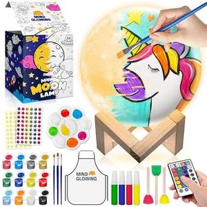 Mind-Glowing Paint Your Own Moon Lamp - Night Light for Kids with Painting Kit, Remote Control, Wood Stand - Arts & Crafts for Kids Ages 8-12 - DIY Birthday Gift for 6-12 Year Old Girls & Boys