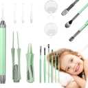 15 Pack Ear Wax Removal Tool Kit with Light - LED Ear Cleaning Kit, Ear Wax Removal for Kids and Adults, Ear Cleaning Tool, Ear Picker Spoon & Ear Tweezers & Spiral Spring Ear Spoon Green
