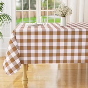 misaya Rectangle Waterproof Vinyl Table Cloth, Buffalo Flannel Backed Tablecloth, Wipeable Plastic Table Cover for Dinner, Kitchen, Outdoor (60" x 84", Brown and White)