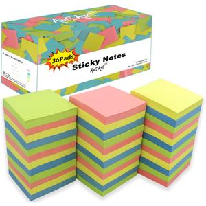 Sticky Notes 3x3, Self-Stick Notes, 36 Pads, 100 Sheets/Pad, Assorted Colors Stickies, Easy to Post Notes for Study, Works, Daily Life (36)