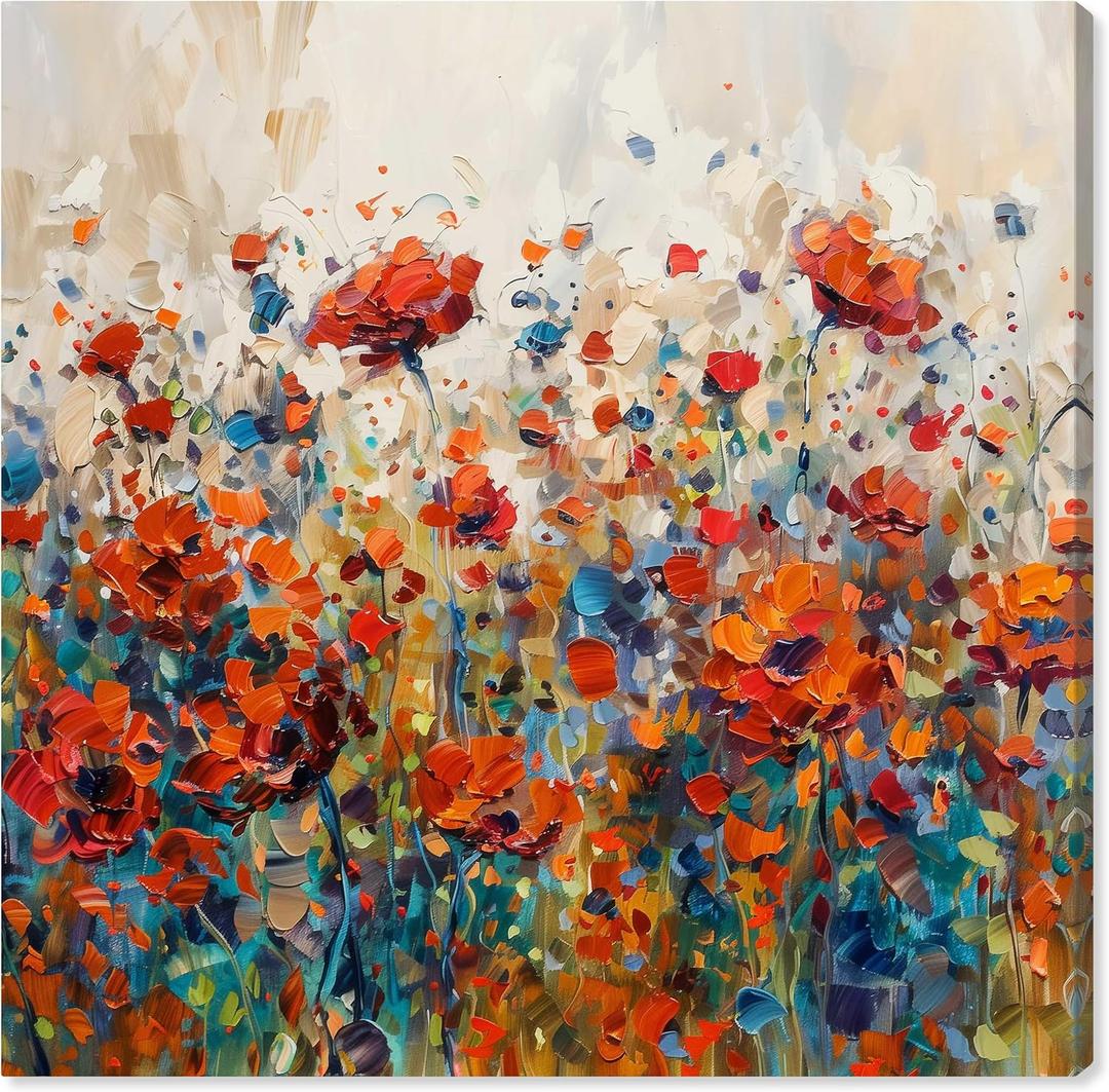 Art Remedy Beautiful Garden Bloom Gallery Wrapped Impressionism 1 Piece Canvas Wall Art/Monet And Van Gogh Inspired Art, 16" x 16", Gallery Wrapped