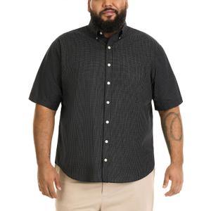 Van Heusen Men's Big and Tall Wrinkle Free Short Sleeve Button Down Check Shirt (4X-Large Tall, Black)