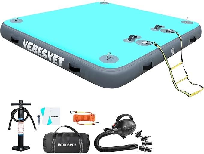 Inflatable Floating Dock Swim Platform, 6 Inch/8 Inch Thick Multi-Person Dock Floats Raft Platform with Storage Bag for Beach Lake Boating Pool (Color: Mint Green+Gray) (Size: 5ft × 6ft × 6")