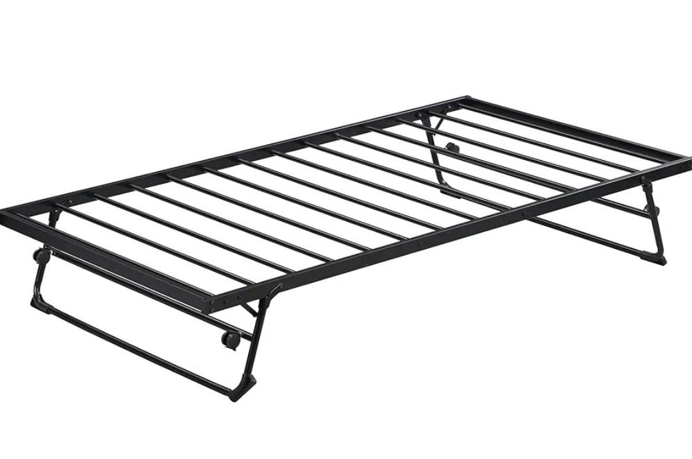 THINK 30 Twin Size Metal Daybed with Adjustable Trundle, Pop Up Trundle (Black)