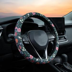 Wild Flowers Steering Wheel Cover Auto Steering Wheel Protector, Anti-Slip, Breathable, Absorbing Sweat, Universal Floral Car Accessories 14.515 inch,Fit for Most Car, Trucks, SUV