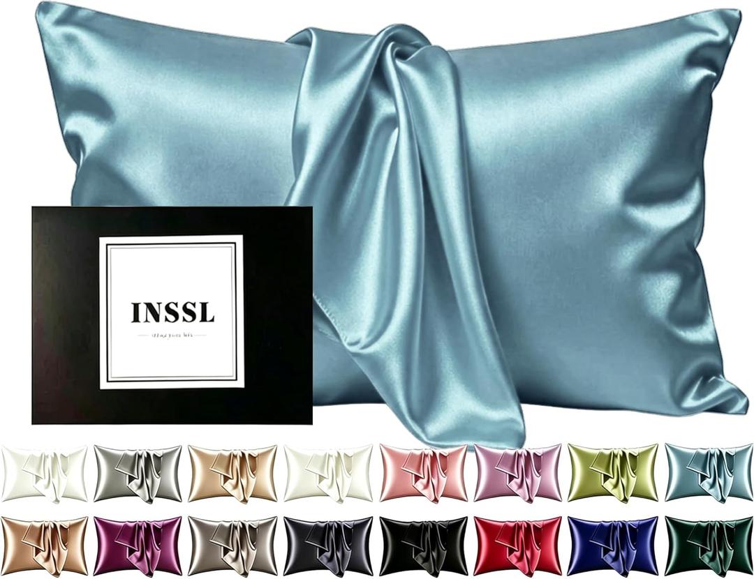 INSSL Silk Pillowcase f Women, Mulberry Silk Pillowcase for Hair and Skin and Stay Comfortable and Breathable During Sleep(Blue Gray,King)