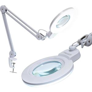Neatfi XL Bifocal LED Magnifying Lamp, 7 Acrylic Lens, 2.25X/6X Magnification, 1,600 Lumens Dimmable | Hands-Free Close Work | Crafting, Jewelry & Reading (White, 7-inch Lens, Non-CCT with Clamp)