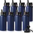 Neihepal 32 oz Insulated Water Bottles Bulk with 2 Lids (Straw & Spout Lid), Stainless Steel Double Wall Water Bottle, Keeps Cold 24H & Hot 12H (Navy,8 Pack)