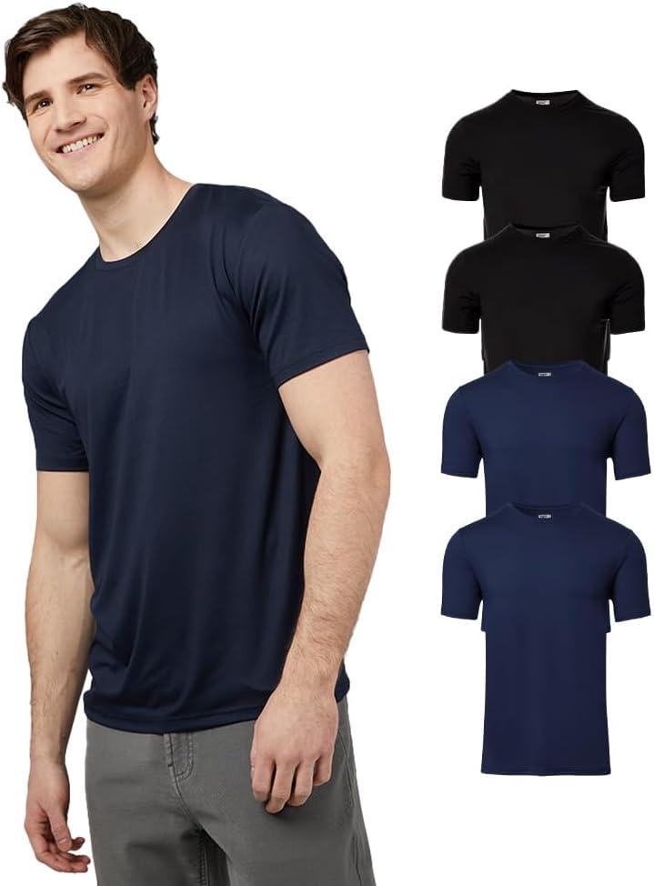 32 Degrees Mens 4 Pack Cool Crewneck T-Shirt | Anti-Odor | Quick Drying | 4-Way Stretch (Large, 2 Black/ 2 Navy)
