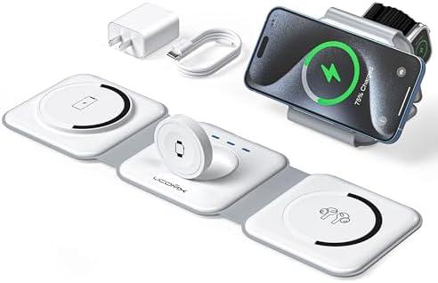 UCOMX 3 in 1 Charging Station for Multple Devices,Foldable 3 in 1 Wireless Charger for Travel,Nano Wireless Charging Station for iPhone16 15 14 13 12 Pro Max/Watch 10 9 8 7 6 5 4 3 Ultra/AirPod Pro