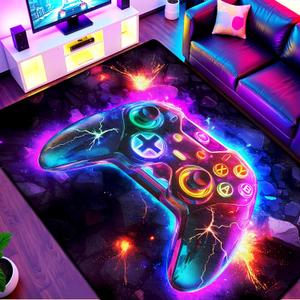5x7 ft Neon Gaming Area Rug for Boys Room, Colorful Game Controller Carpet for Gamer Room Decor, Low Pile Non-Slip Video Game Rug for Teens Playroom or Game Zone - 03