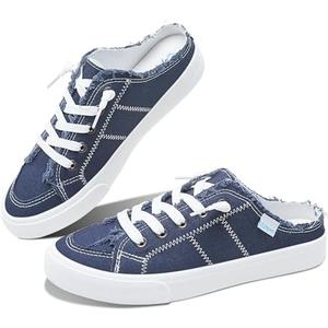 Obtaom Women Canvas Mules Memory Foam Clipper Fashion Sneakers Comfortable Slip-On Mule Backless Holiday Shoes, Size: 6