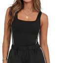 Chunpin Women's Rompers 2026 Athletic Jumpsuits Square Neck Sleeveless Shorts Romper with Pockets One Piece Outfits Summer (Black, XS)