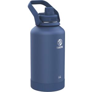 Takeya Actives Stainless Steel Water Bottle, Insulated Spout Lid, Keeps Drinks Cold 24 Hrs, Leakproof, Durable, Dishwasher Safe, Ideal for Gym, Travel, Fits Most Cup Holders, 64 oz/Midnight Blue