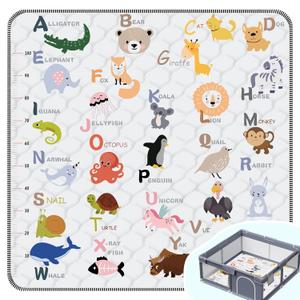 Baby Play MatThick Soft 50" X 50" Playpen mat, Foldable and Machine Washable Baby Play Mats for FloorPlay Mat for Babies, Toddlers & Infants to Play and Learn (Animal Alphabet-A)
