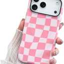 for iPhone 17 Pro Case Pink White Checkered Plaid Pattern | Cute Shockproof Soft TPU and Hard PC Protective Phone Case [Compatible with Magsafe] for Girls Women