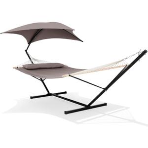 SUNCREAT Portable Outdoor Hammock with Stand, Canopy, Brown