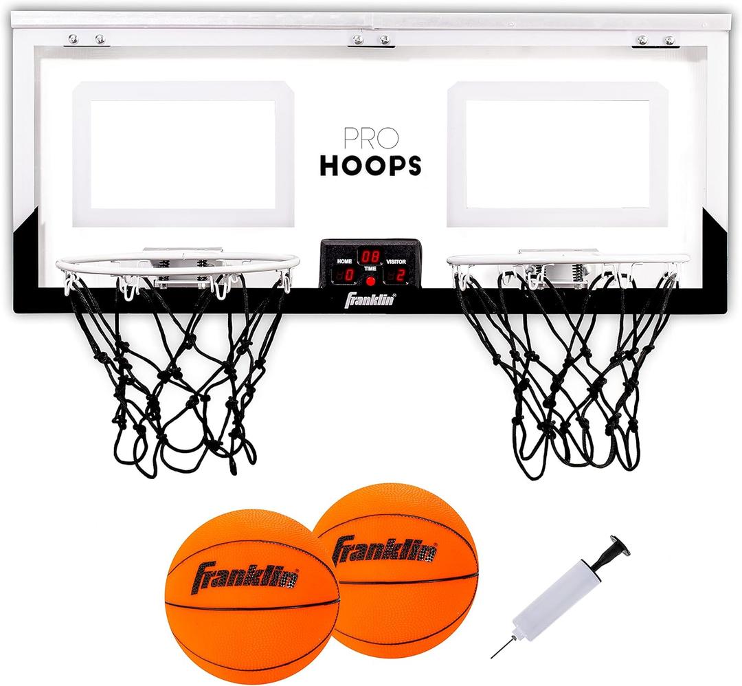 Franklin Sports Over The Door Indoor LED Basketball Hoops-Steel Rim Mini Basket-Includes Ball and Pump-Light Up Backboard