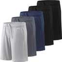 BALENNZ Boy's 5-Pack Athletic Shorts Kids Youth Quick Dry Active Performance Basketball Shorts with Pockets Elastic Waistband (Large, 5 Pack Black,black,dark Grey,navy,light Grey)