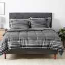 Amazon Basics Full/Queen Comforter Set with Sheets, 7-Piece Gray Calvin Stripe Bedding, Lightweight Microfiber Bed-in-a-Bag, Striped