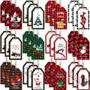 36 Pcs Christmas Plaid Wooden Tag Mini Labels 3 Inch Christmas Tree Hanging Checkered Ornaments Farmhouse Vintage Hanging Wood Slices Holiday Ornaments Santa Claus Snowman for Party Decor
