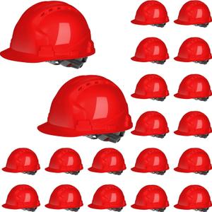 Leumoi 20 Pack 4 Pt. Suspension Hard Hat Bulk Safety Helmets ABS Ratchet Hard Hats Adjustable Construction Hardhats with Vents and Cotton Brow Pad Hard Hats for Men Work Head Protection (Red)