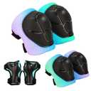Kids Protective Gear Set - Knee Pads Elbow Pads with Wrist Guards for Ages 3-12 | 3-in-1 Safety Protective Gear for Skating, Cycling, Biking, Roller Skates, Scooters (Cyan Blue Purple, S(3-8Years))