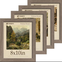 TENIBYC 8x10 Picture Frame Set of 4, Brown Wood Grain, HD Tempered Glass, Natural Walnut Photo Frame, Table or Wall Display