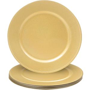 MAONAME 13" Gold Charger Plates Set of 6, Round Charger for Dinner Plates, Plate Chargers with Beaded Rim, Plastic Table Chargers for Wedding, Party