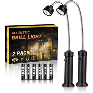 BBQ Grill Light, Barbecue Grilling Accessories for Outdoor Grill with Flexible Neck, Magnetic Base, Christmas Stocking Stuffers Birthday Grilling Gifts for Men Dad, 2 Pack-Batteries Included