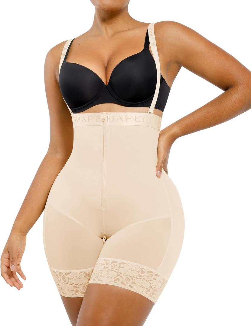 SHAPELLX Fajas Colombianas Shapewear for Women Tummy Control Plus Size Postpartum Body Shaper Butt Lifting Bodysuit (Beige, S)
