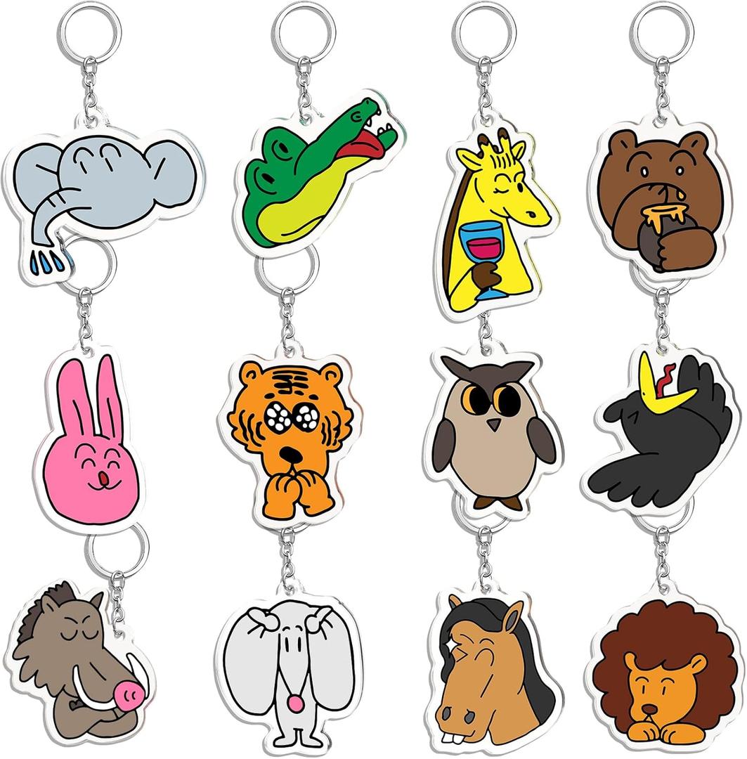 24PCS Acrylic Cartoon Keychain Bulk for Kids Party Favors, Box Toys for Classroom Rewards,Christmas Birthday Prize Gifts (Forest Animals)
