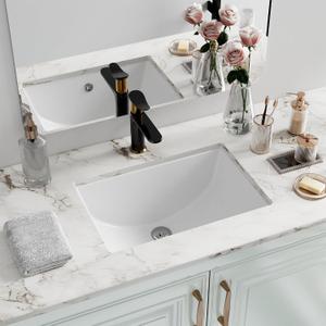 Undermount Bathroom Sink Rectangle, Hugsleek Interior Bowl Size 18 x 11 inch White Porcelain Ceramic Vessel Sink Under Counter Exterior Size 20x14in Rectangular Bath Sink Basin Lavatory Fireclay