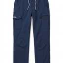 OutdoorsSports Men's Cargo Hiking Pants, Water-Resistant Outdoor Trousers, Navy Blue, Size 32