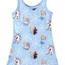 Disney Frozen Elsa & Anna Toddler Girl Tank Dress Blue Snowflake Print Sleeveless A-Line Sundress Birthday Party Casual Summer Outfits Clothes 4-5T