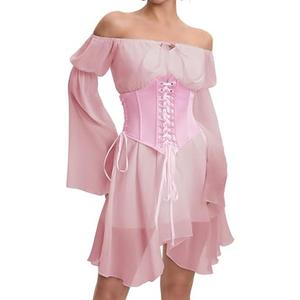 ETATNG Womens Two Piece Corset Dress Off Shoulder Bell Sleeve Summer Party Lace Up Bustier Dress S