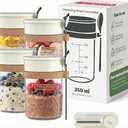 Overnight Oats Containers with Lids and Spoons (4 Pack) – 12oz Glass Jars for Yogurt Meal Prep, Chia Pudding & Snacks – Leakproof Airtight Mason Jar Set – Portable Food Storage with Cleaning Brush