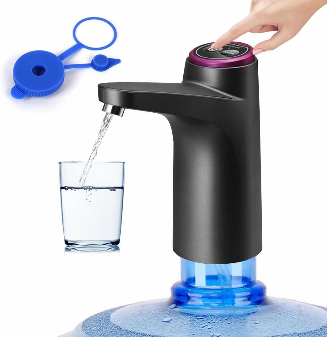 Water Pump for 5 Gallon Jug, 5 Gallon Water Dispenser, USB-C Charging Water Dispenser, Electric Water Pump for 3 Gallon Bottle, Black
