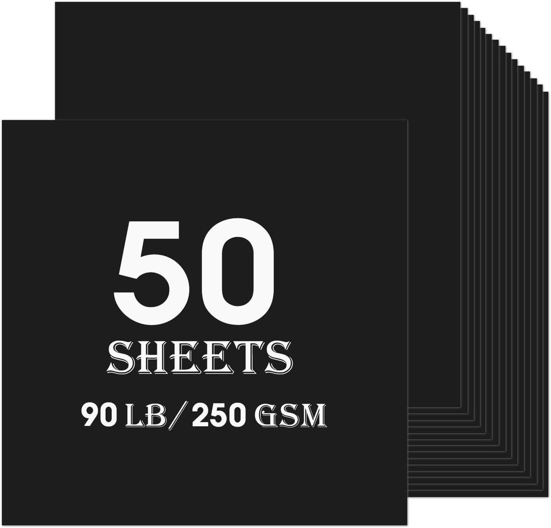 Black Cardstock 50 sheets, 12 x 12 Cardstock Paper Bulk Construction Paper,250GSM Card Stock Printer Paper Scrapbooking Supplies for Diy Crafts Cricut Card Making (Black)