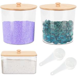 3-Pack Laundry Pods & Detergent Powder Storage Containers with Natural Bamboo Lids for Organized Laundry Room