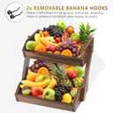 Large Capacity 2-Tier Wooden Fruit Basket, Durable Acacia Wood, 10.5" Tall, Spacious for Produce, Vegetables, Bread Storage and Home Kitchen Countertop