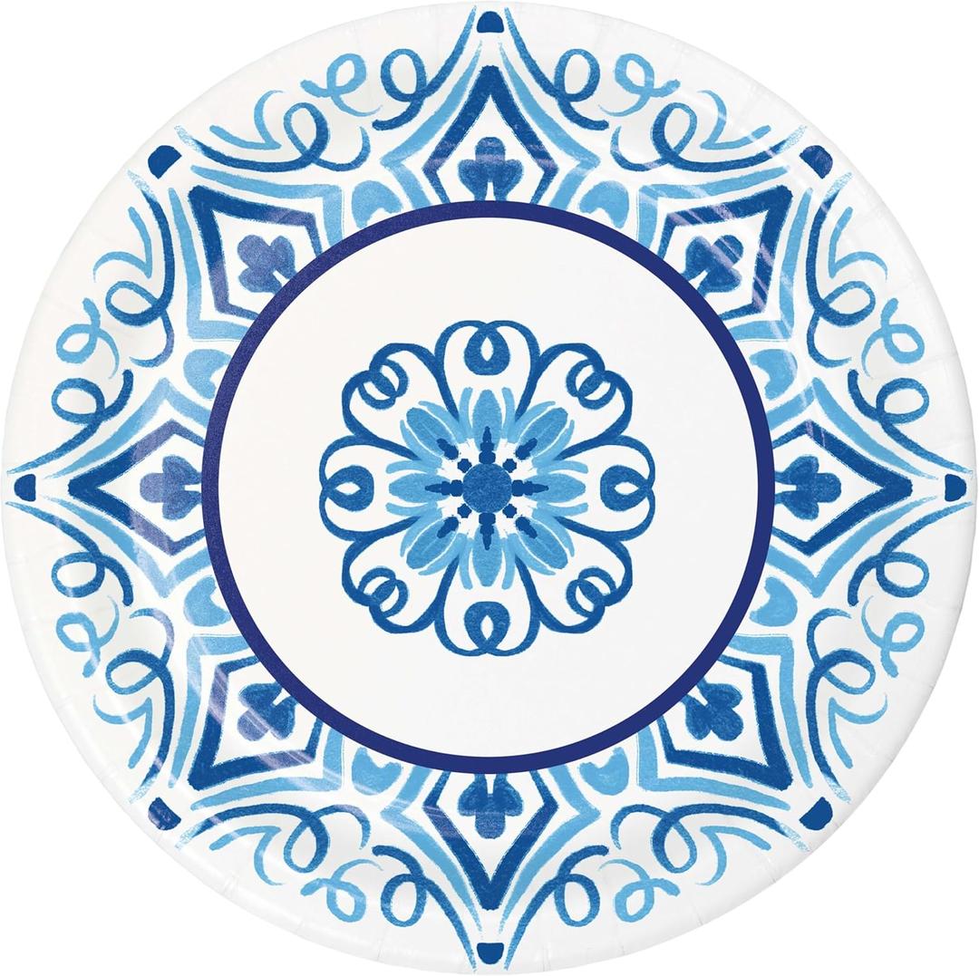 Trendware Blue Willow Disposable Paper Dinner Plates, 9 inch, 24 Count, Decorative Design, Premium Strength, Heavy Duty, Microwave Safe, Use for Parties, Birthdays, Tea, Picnics, Barbecues, Everyday