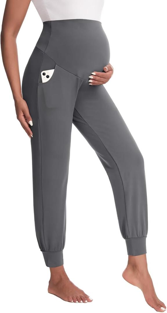 Happy.angel Women's Maternity Pants with Pockets, Loose Joggers Sweatpants for Workout Soft Lounge Pregnancy Clothes (Grey, S)