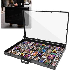 JIAYAN Trading Card Display Case: 34"x22" Aluminum Display Case with 2 Password Lock for Exhibitions - Portable Trade Show Display Table Top Showcase with Handle for Collectible Cards (Black)