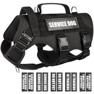WINSEE Service Dog Vest Harness for Large Dog, Tactical Working MOLLE Vest with 10 Pet Patches, No Pull Heavy Duty Harness for Training Walking
