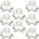 1Inch Tee PVC Fitting 4 Way Elbow Connector, Furniture Grade 90 Degree Elbow Side Outlet. Corner Fittings for Building Furniture Greenhouse Shed Pipe Fittings Tent Connection (Pack of 8) (White)