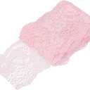 MECCANIXITY 3 Inch Wide 5 Yard Elastic Lace Ribbon Pink Floral Pattern Stretch Lace Trim Embroidered Fabric for Sewing Making and DIY Crafts Gift Wrapping Bouquets Wedding Decor