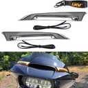 LKV Motorcycle Windshield Trim Lights Windscreen Fairing Led Running Lamps Turn Signals Fit for Harley Road Glide FLTRX 2015-2024 (Chrome Edge Smoke Lens)
