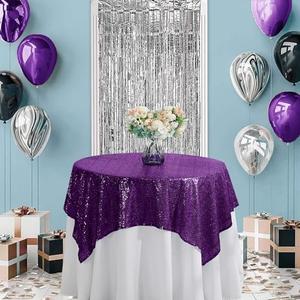50"x50" Purple Sequin Tablecloth Square Glitter Purple Table Cloths for Birthday Wedding Bridal Baby Shower Party Decorations