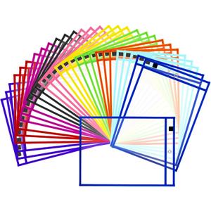 50 Packs Dry Erase Pocket Sleeves, Reusable Clear Plastic Classroom Sleeves, 10x14 Inch Ticket Holders, for School/Office Organization